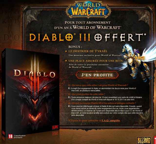 Diablo 3 en cadeau contre 1 an d'abonnement à World of Warcraft