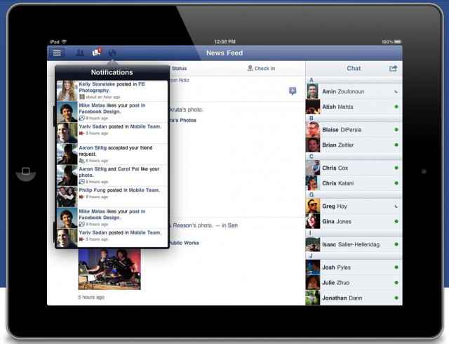 L'application facebook pour les iPad