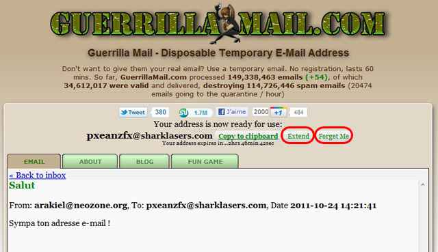 Rallonger ou supprimer une adresse e-mail « Guerrillamail »