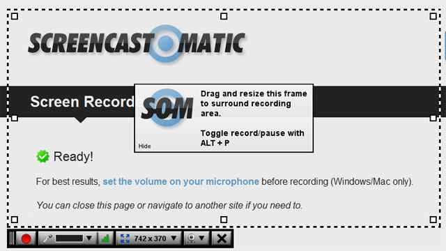 Le cadre de capture de Screencast-O-Matic