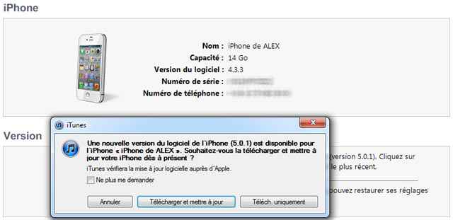 Mise à jour itunes iOs 5.0.1 logicielle firmware