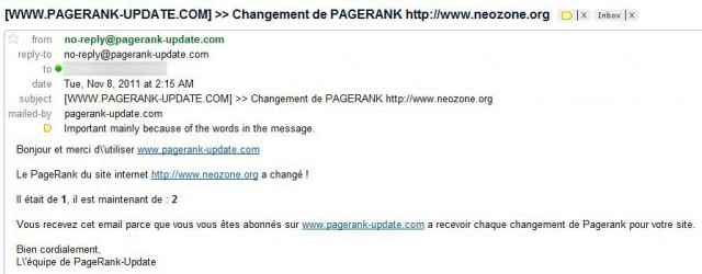 Mail de PageRank UPDATE