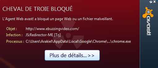 Alerte Avast sur le site Ebuzzing.fr