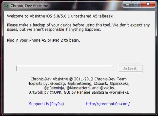 Absinthe A5 pour PC (Windows) – Le jailbreak (untethered) pour l’iPhone 4S et l’iPad 2