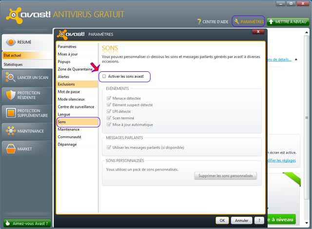 Avast - Comment changer la voix et personnaliser les sons de notifications