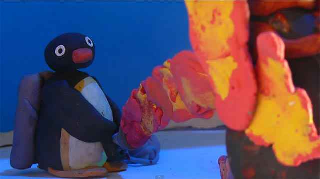 Dessin Animé En Pate à Modeler The Thing avec des pingouins en pâte à modeler