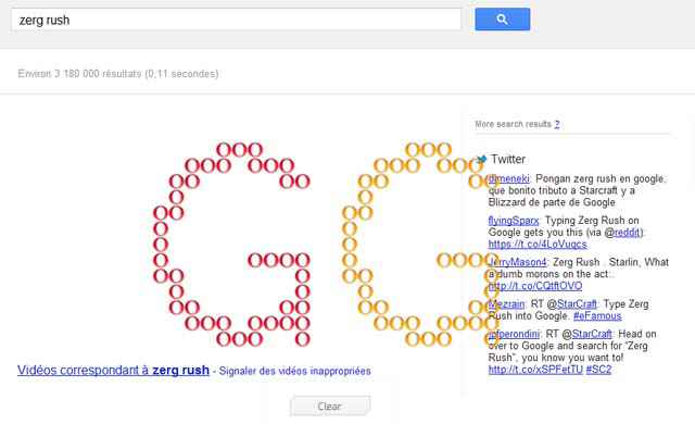 Easter egg - Le Zerg Rush de Google