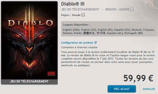  Diablo 3 (- 30%) - 42€ et livraison gratuite sur Amazon.fr