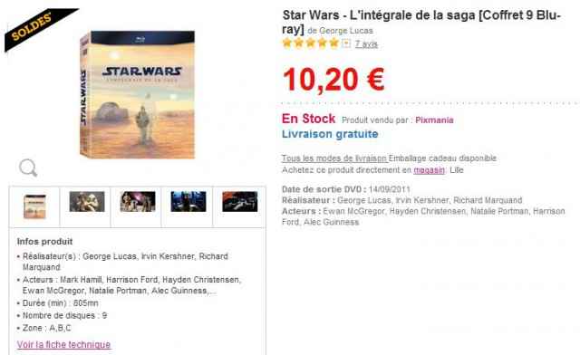 STAR WARS - L'INTEGRALE DE LA SAGA [COFFRET 9 BLU-RAY] 10,20 €