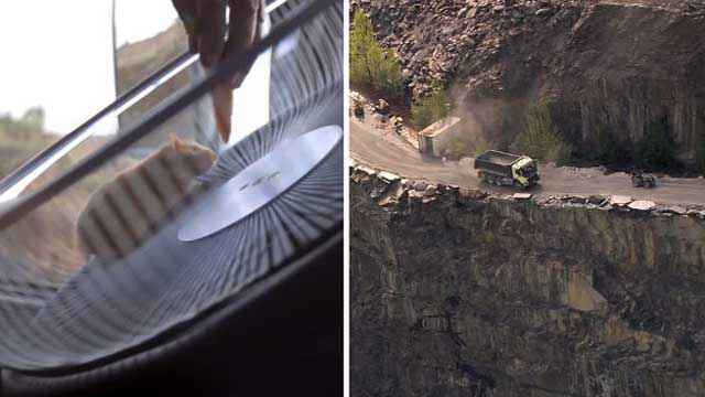 Un hamster conduit un camion de 17 tonnes sur une route à flanc de falaise de Cliffside