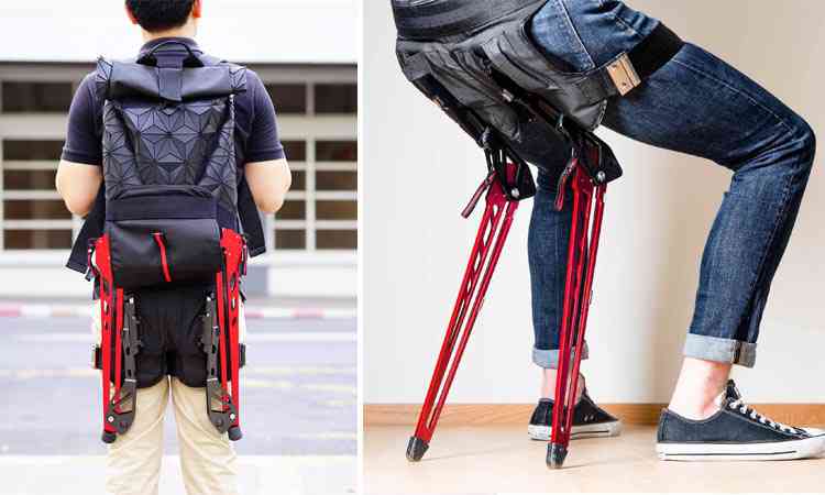 L'exosquelette LEX se transforme en chaise et réduit de 50% le poids de votre sac à dos