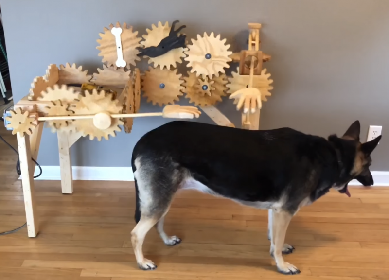 Une étonnante machine en bois qui caresse votre chien à votre place