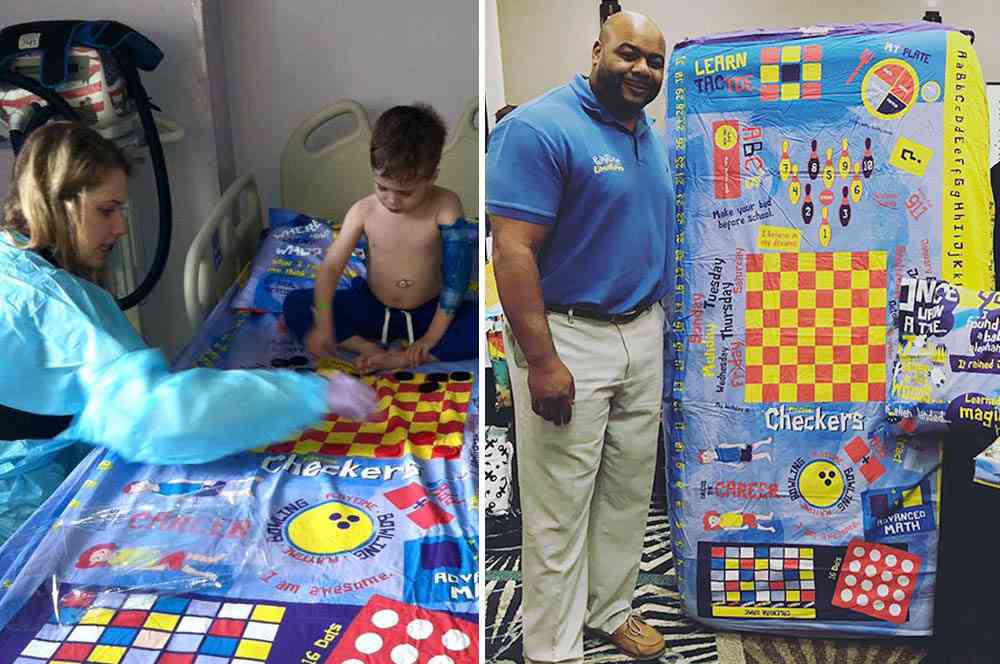 Ce papa imprime des jeux de société sur des draps pour occuper les enfants dans les hôpitaux