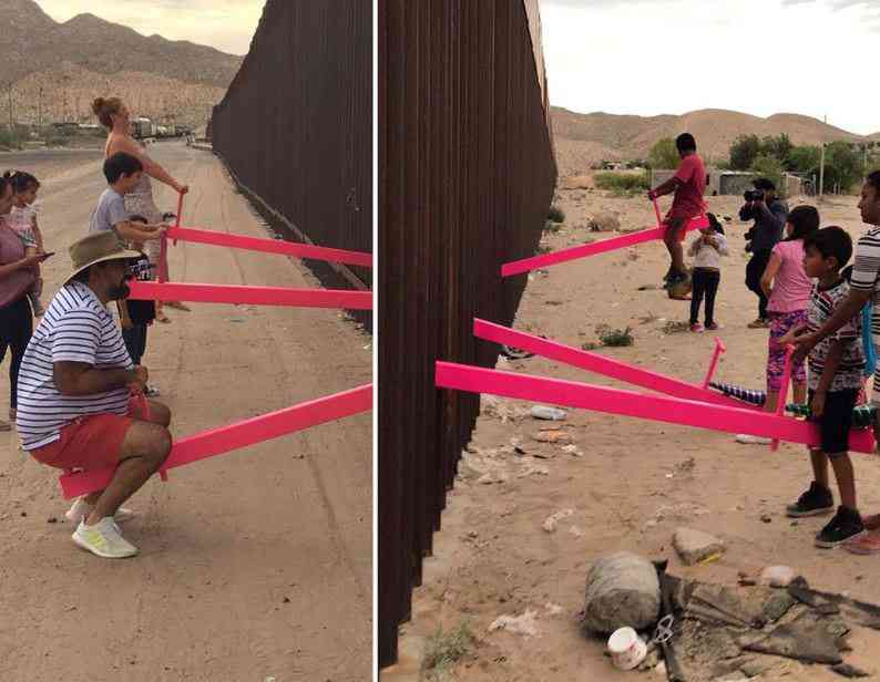 Il installe des balançoires pour enfants sur le mur séparant le Mexique des États-Unis
