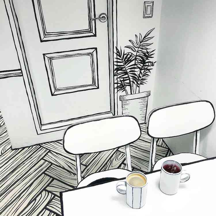 Ce café coréen plonge ses visiteurs dans une bande dessinée en noir et blanc