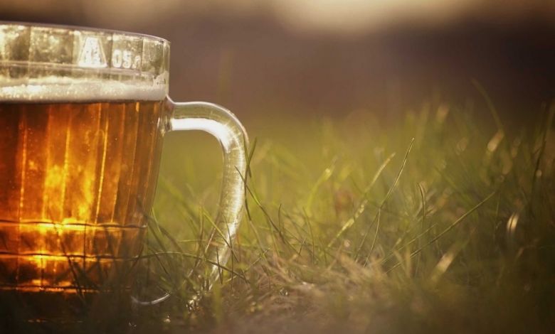 Une pinte de bière dans un champ