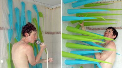 Une artiste londonienne présente un concept insolite de picots gonflables pour écourter les douches !