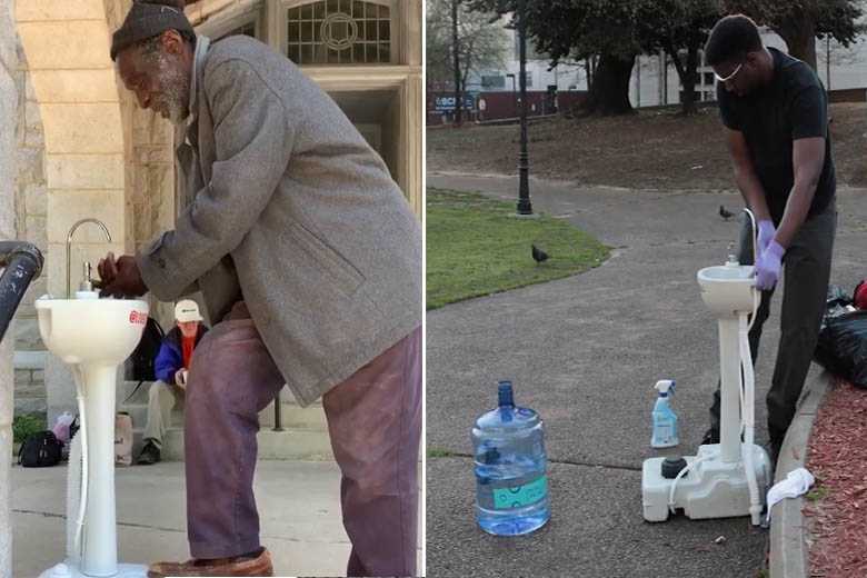 Un ancien SDF installe des lavabos temporaires dans les rues... Pour aider les sans-abris à se protéger de l’épidémie!