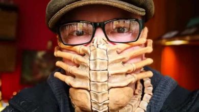 Un réalisateur de film d'horreur détourne son masque de protection en masque "Alien Facehugger"