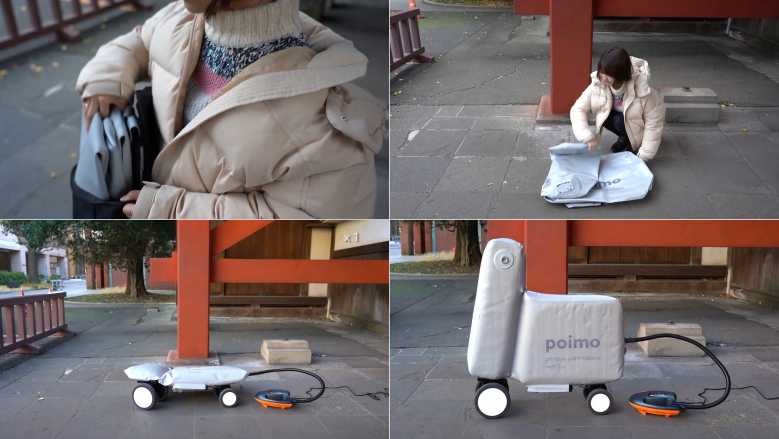 POIMO : un étonnant vélo électrique gonflable de 5 kilos, qui tient dans un sac à dos...