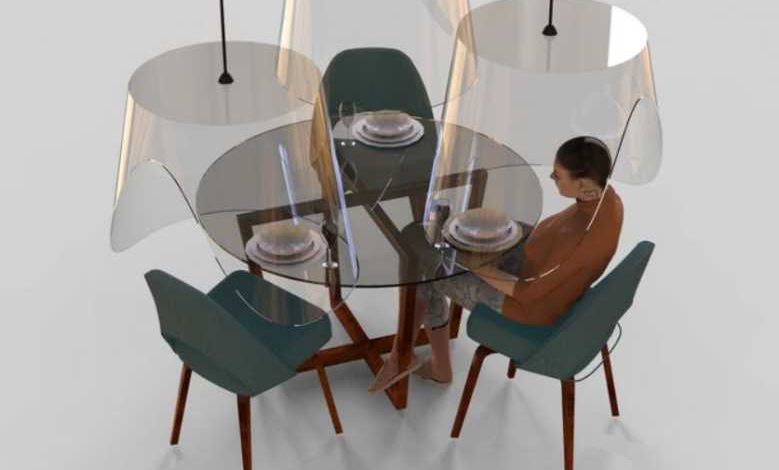 Un concept d'abat-jour géant en plexiglas pour respecter les distanciations sociales dans les restaurants