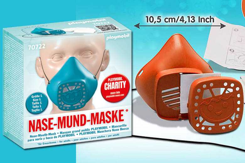 Playmobil propose des masques réutilisables à volonté avec filtres amovibles à 4,99€ (dont 1€ reversé aux Restos du Cœur)