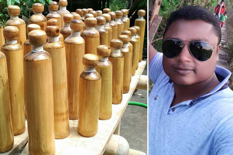 Depuis 20 ans, un artisan indien fabrique des bouteilles d'eau en bambou, pour réduire l'utilisation du plastique