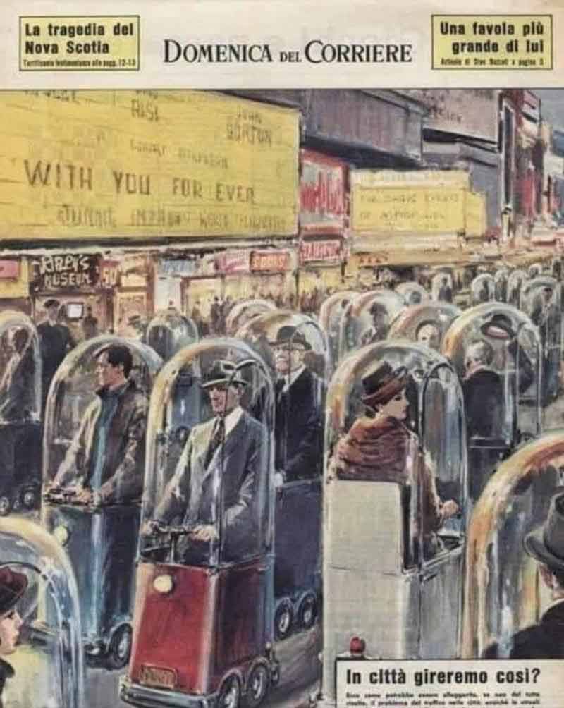 Cette couverture d'anticipation publiée en 1962 dévoilaient des passants enfermés dans des bulles de verre en 2022...