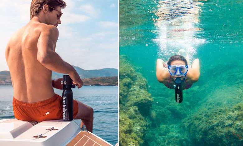 Karbones : une mini bouteille de plongée pour nager librement jusqu’à 12 minutes sous l’eau