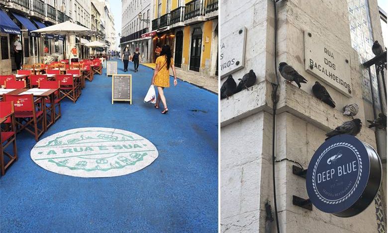 Lisbonne : les rues piétonnes se teintent d'un bleu azur... étonnant et plutôt détonnant !