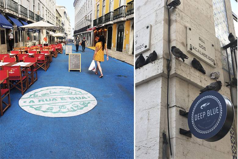 Lisbonne : les rues piétonnes se teintent d'un bleu azur... étonnant et plutôt détonnant !