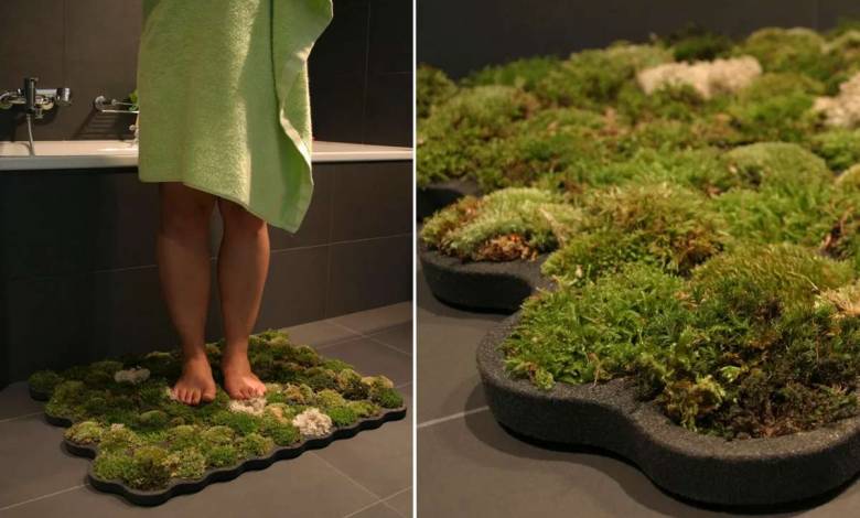 Larosée : un insolite tapis de bain organique qui produit de la mousse avec l'humidité de la salle de bain