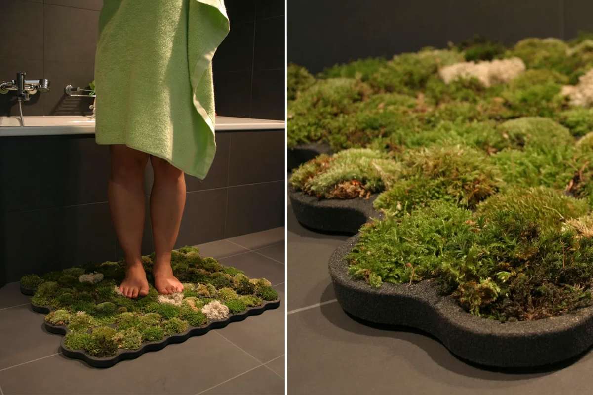 Larosée : un insolite tapis de bain organique qui produit de la mousse avec l'humidité de la salle de bain