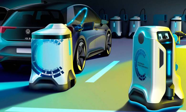 Volkswagen : une armée de robots autonomes qui se déplacent jusqu'aux voitures électriques pour les recharger