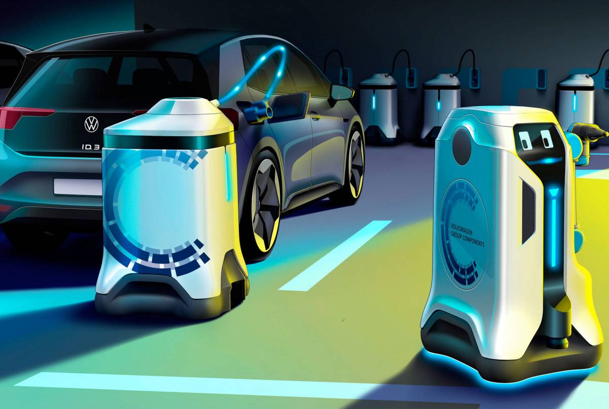 Volkswagen : une armée de robots autonomes qui se déplacent jusqu'aux voitures électriques pour les recharger