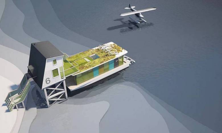Tiny Eco Hôtel : un concept original de maison flottante disposant de son propre hangar à bateau