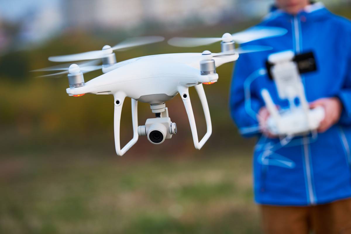 Drone flying at low altitude