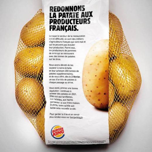 Burger King offre un kilo de pommes de terres françaises pour chaque commande