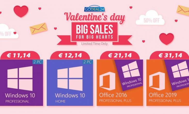 Godeal24 dévoilent ses promotions "Saint-Valentin" avec un "pack duo" Windows 10 à moins de 6€ la licence !