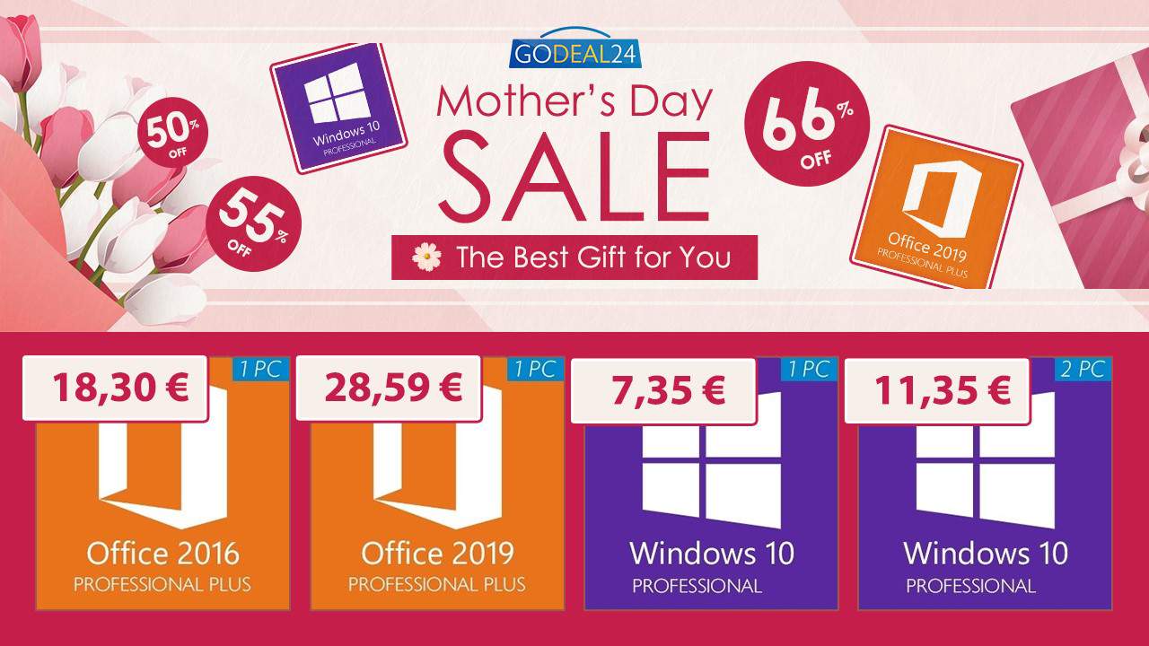 Vente de la Fêtes des mères de Godeal24 : Windows 10 Pro pour 7.35€ et bien d'autres promotions !
