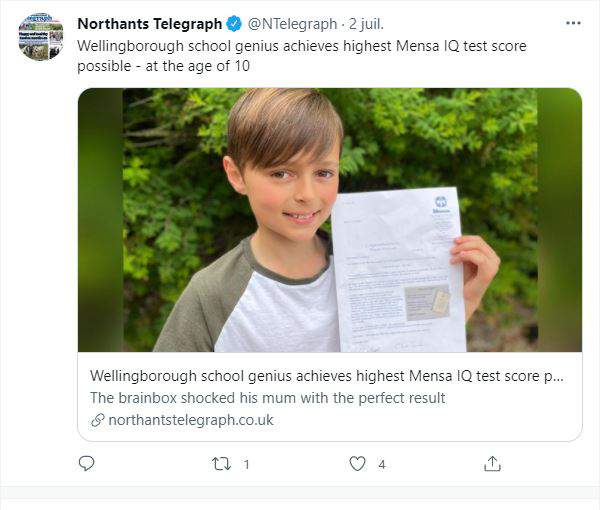 Plus intelligent que Hawking ou Einstein, ce garcon de 10 ans obtient le score maximum au test de QI Mensa