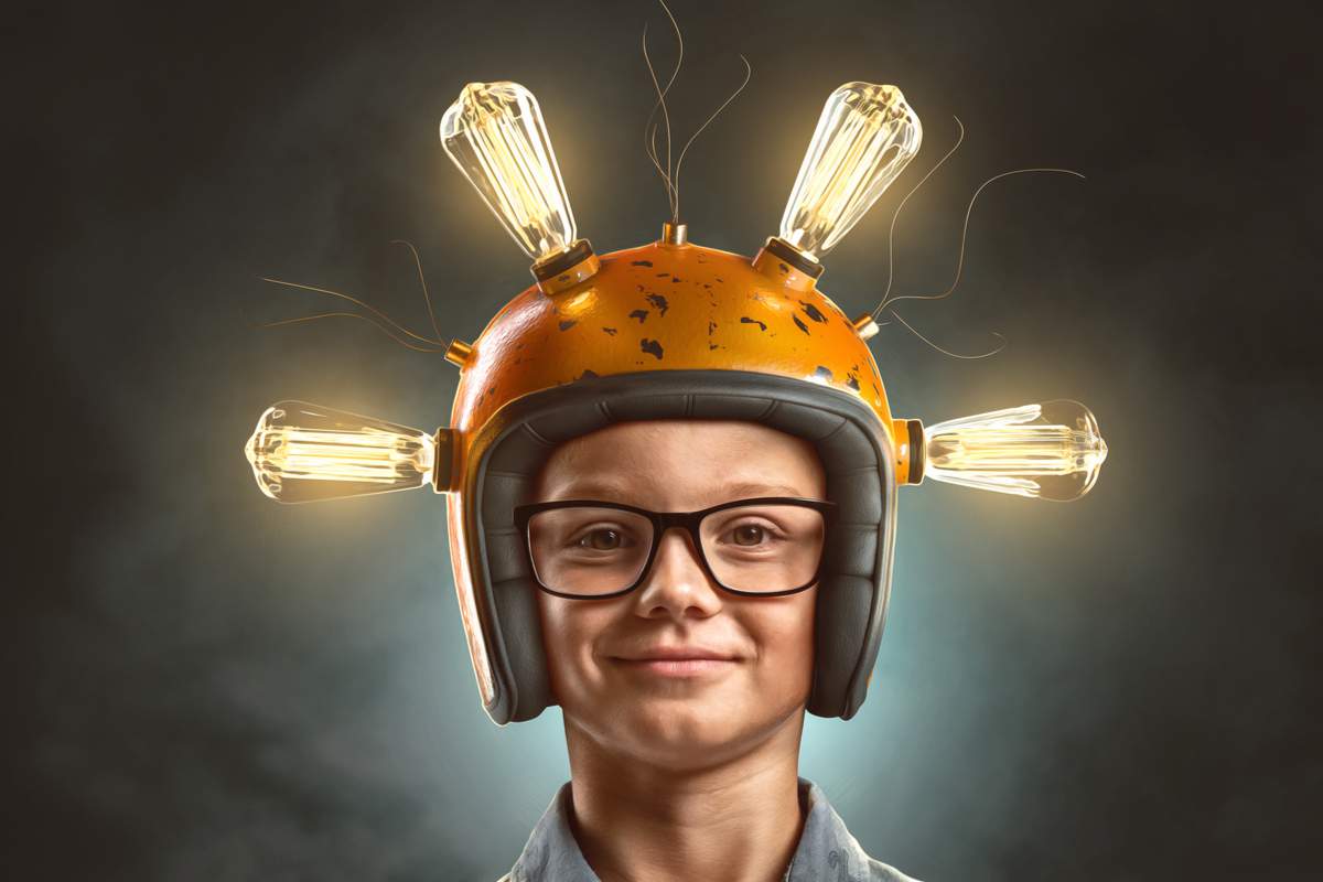 Enfant intelligent avec casque d'ampoule