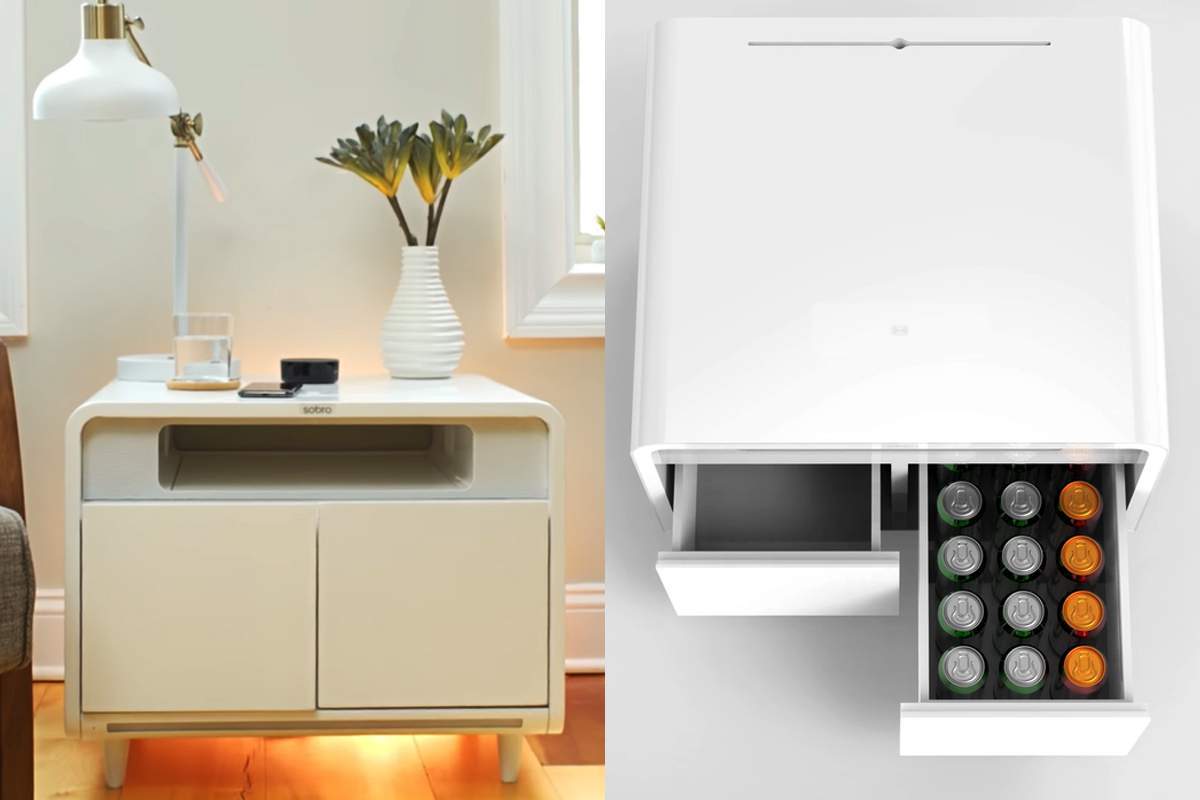 Sobro Smart Side Table, une mini table de chevet avec frigo intégré