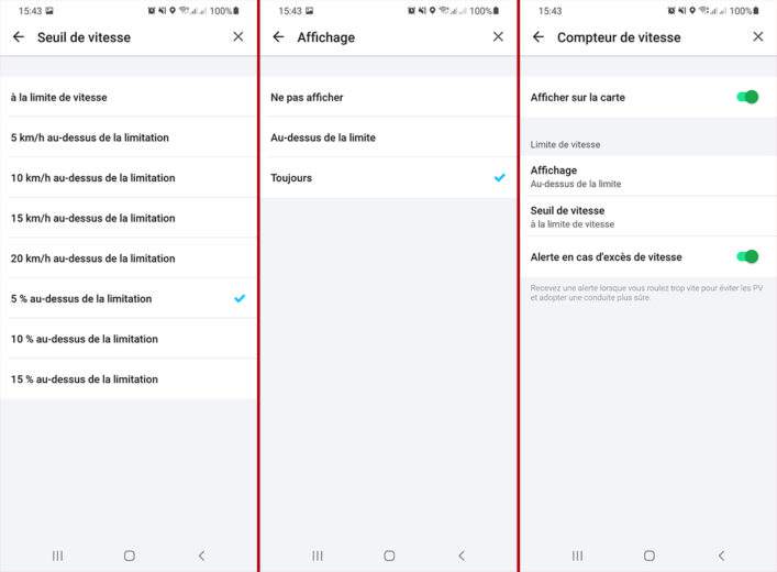 Les options d'alertes de l'application Waze