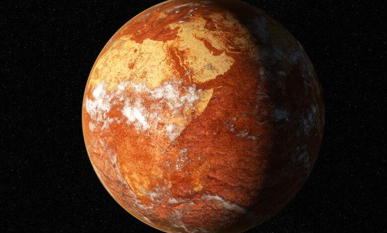 Le rendu 3D de la terre sèche et morte, totalement déserte e sans océan...