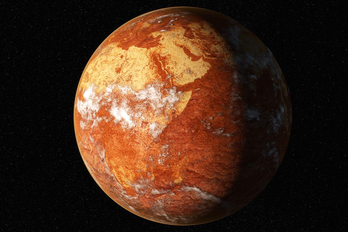 Le rendu 3D de la terre sèche et morte, totalement déserte e sans océan...