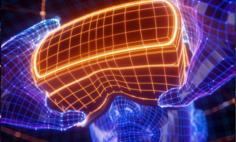 visualisation d'un homme tenant des lunettes de réalité virtuelle