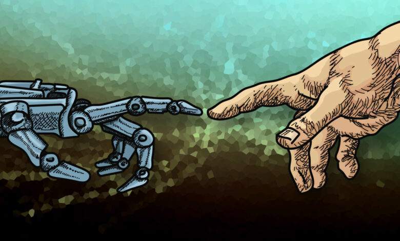 KI Man et Robotics Concept Design après Dieu et Adam de Michel-Ange