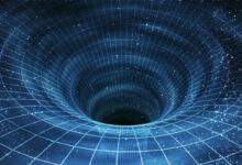 Singularité d'un trou noir massif ou d'un trou de ver. Illustration 3D de l'espace-temps
