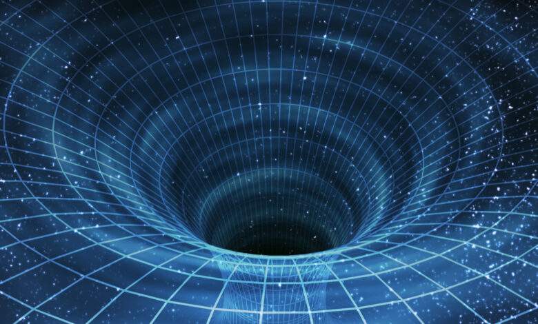 Singularité d'un trou noir massif ou d'un trou de ver. Illustration 3D de l'espace-temps